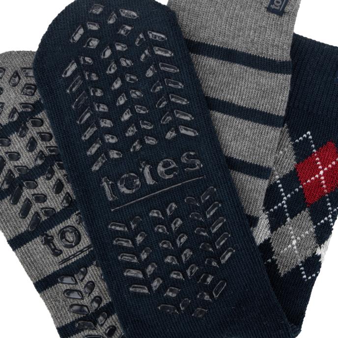 totes toasties® Mens Original Slipper Sock (Twin Pack) Argyle / Stripe Extra Image 4